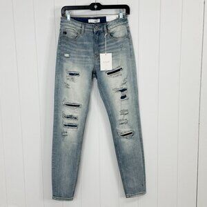Kancan Destroyed Skinny Jeans Size 7 (27) Mid Rise Kan Can Stretch Light Wash